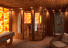 Wellness sauna room with sauna and Himalayan salt wall