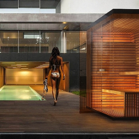 Bio garden sauna house with hidden sauna heater