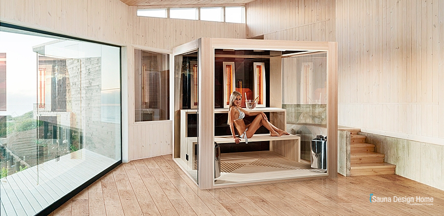 Cube sauna for indoor sauna room