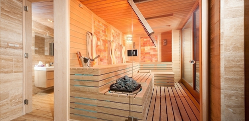 custom-built indoor sauna with infra and Himalaya salt therapy