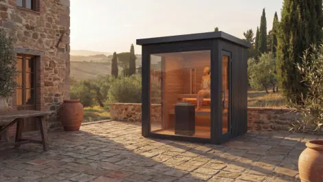 Lugano Mini outdoor sauna, combi sauna, combined sauna, black sauna