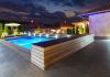 Outdoor sauna with swimming pool