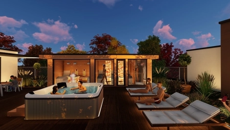 Outdoor sauna house with hot tub Outdoor sauna house with hot tub