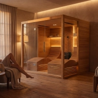 sauna with ergonomic bench