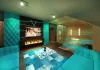 Living room with built-in combined sauna