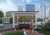 Pergola in White with Villeroy &amp; Boch Jacuzzi and zipSCREEN Shading