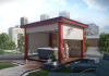Outdoor Pergola in Red with LED Mood Lighting