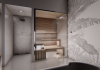 Indoor sauna in minimalist Design, front view 