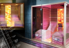 Infrared sauna with ergonomic bences