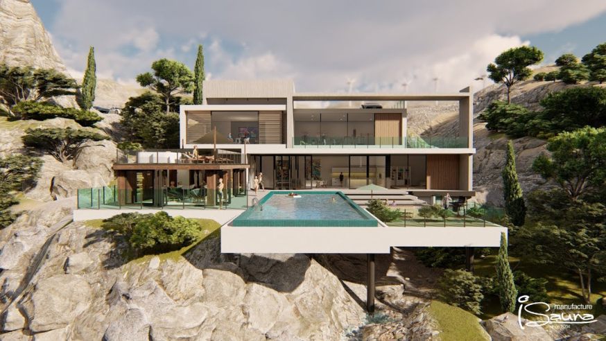 Modern Sauna House with Terrace, Hot tub - iSauna Design Home