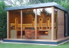 Outdoor sauna house with shower