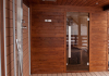 Outdoor sauna house with shower