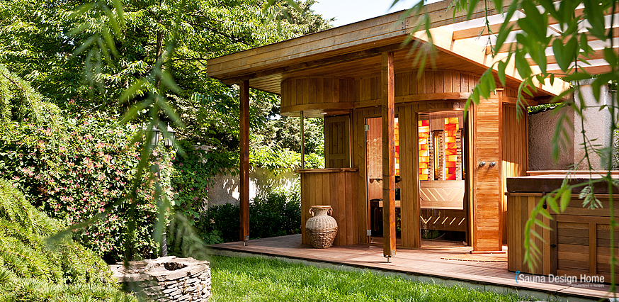 Outdoor sauna in garden