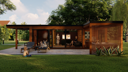 Outdoor wellness sauna house construction, 60 m2