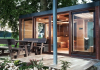 Wellness sauna house with glass wall